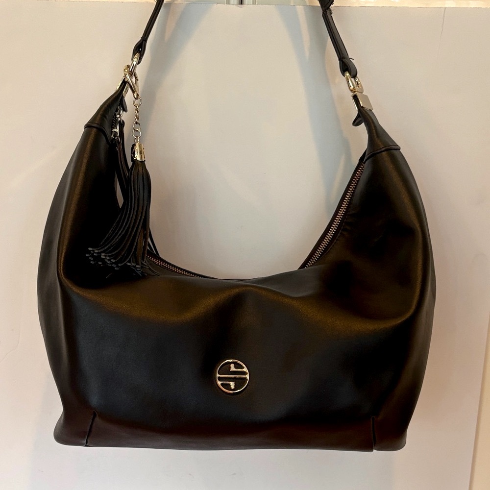Catherine Malandrino Segolene en cuir Black Leather Hobo Bag with Tassel